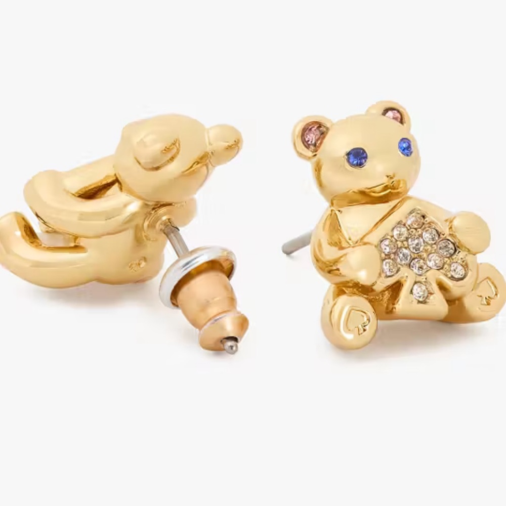 New Kate Spade Oh What Fun Spade Teddy Bear Studs - Picture 3 of 14